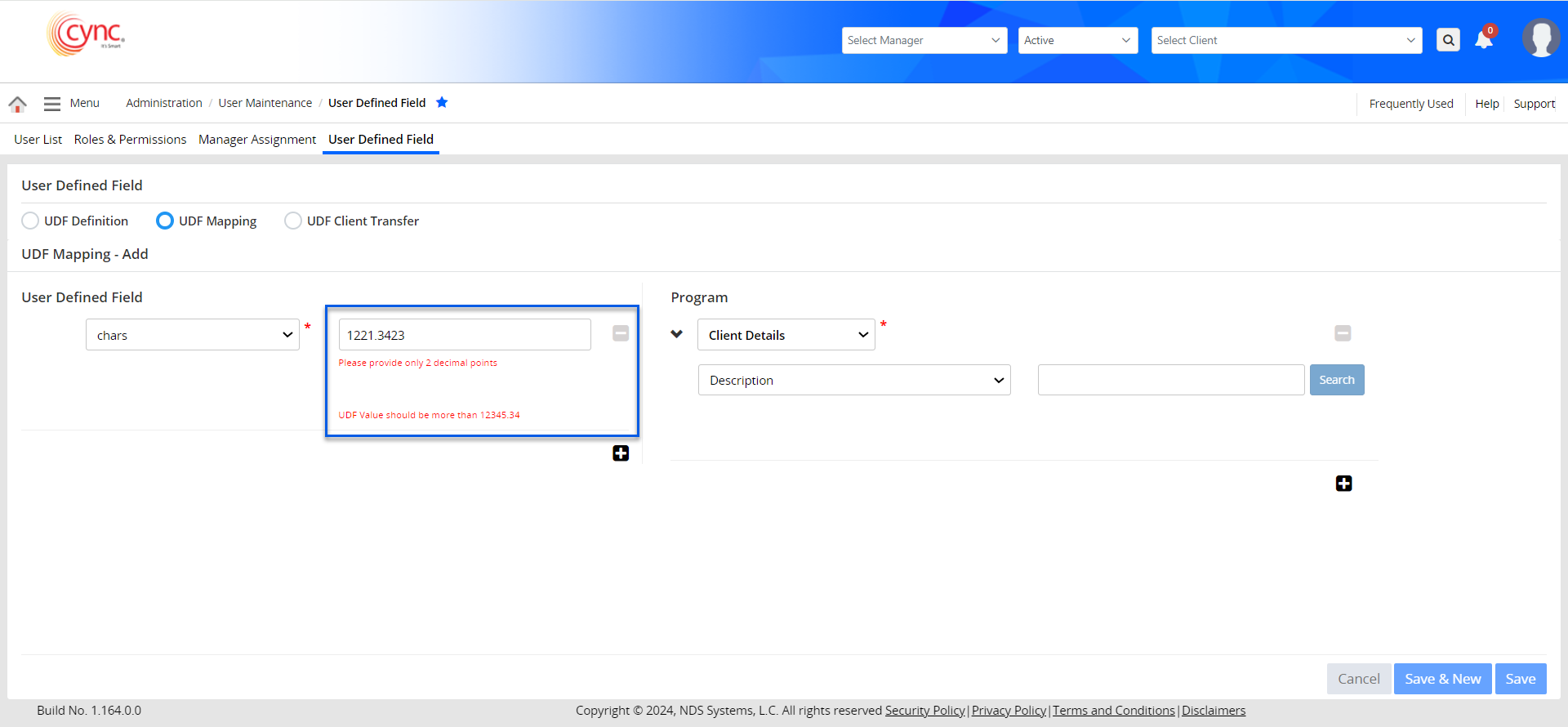 Upper limit and UDF defined validation